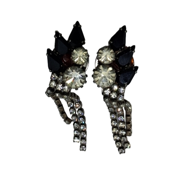 Vintage 1950s Rhinestone Waterfall Clip-On Earrings – Glam Statement Sparkle! - Picture 3 of 5